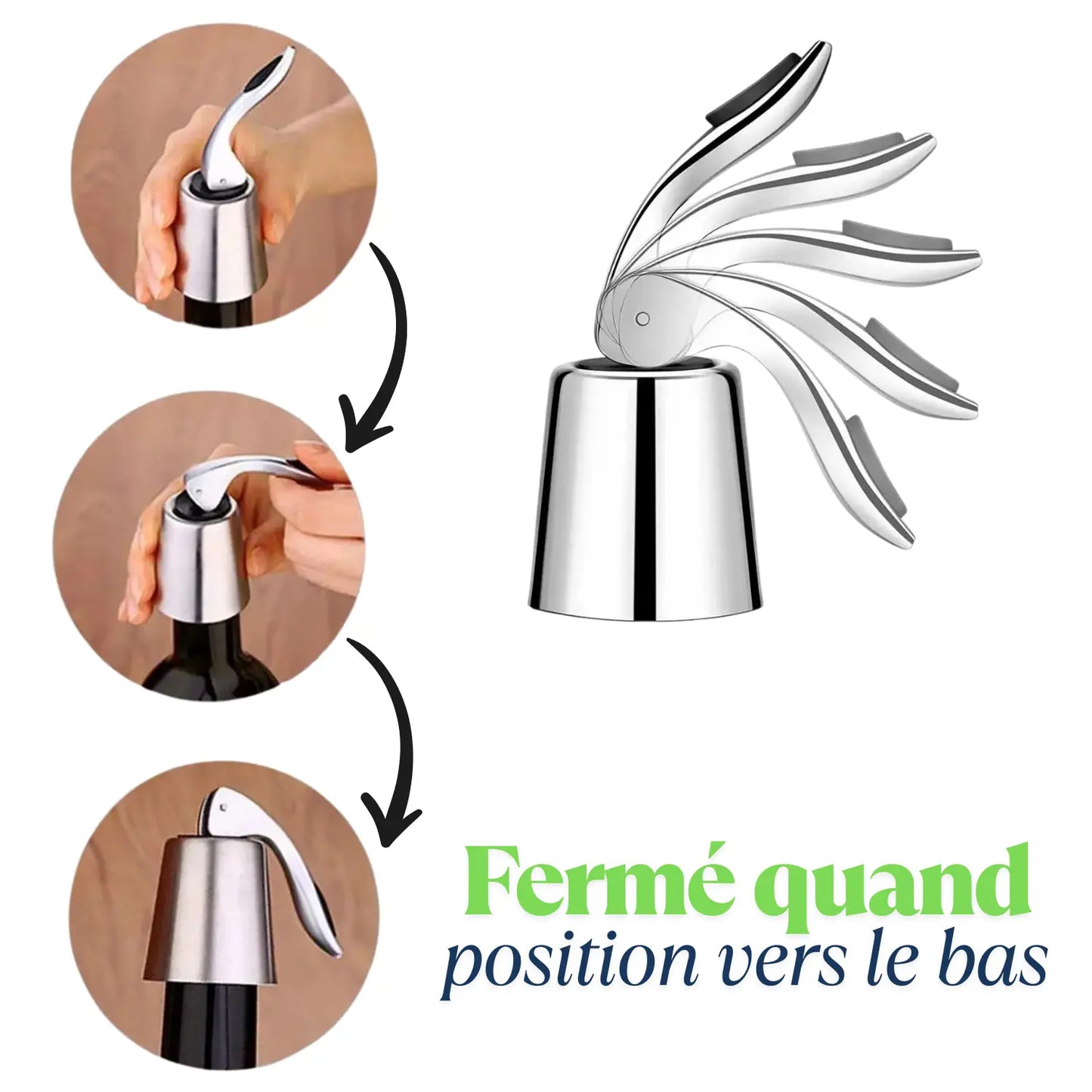Bouchon bouteille réutilisable positions