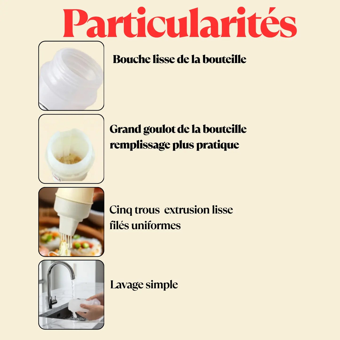 Distributeur de sauce à 5 trous particularités