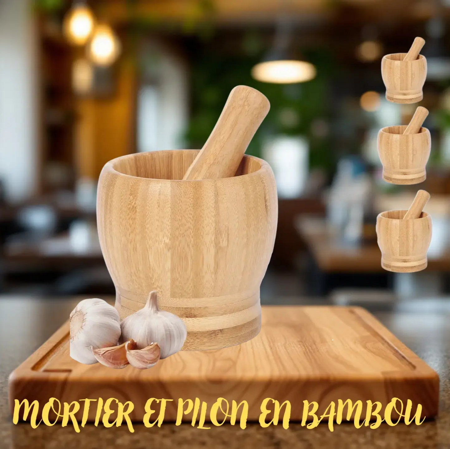 Mortier Pilon Bambou Ail presentoir
