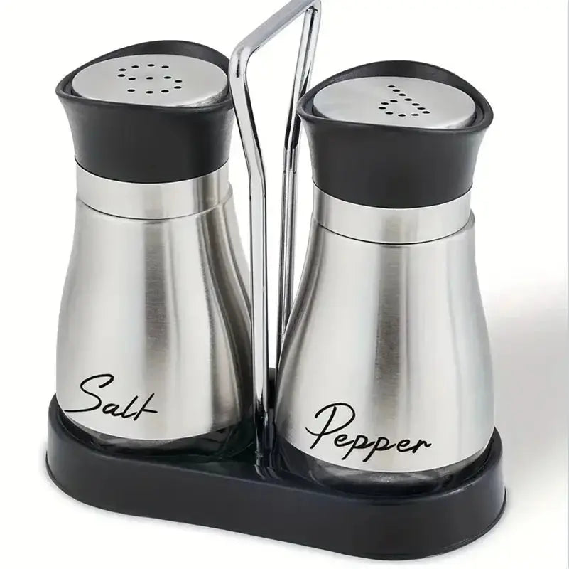 Kitchen Glass Spice Bottle Adjustable Refillable Salt and Pepper Shakers 2pcs Set with Shelf Spice Dispenser With Pour Holes Paradis Cuisine