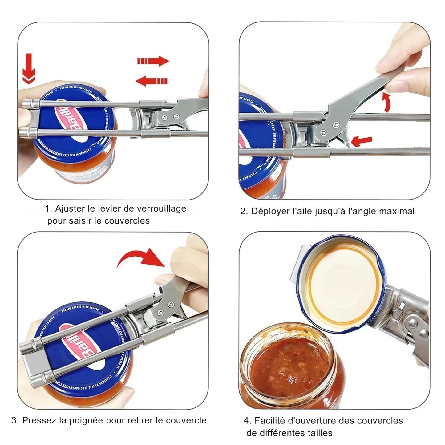 Ouvre bocal réglable en acier-Bocal opener - Paradis Cuisine
