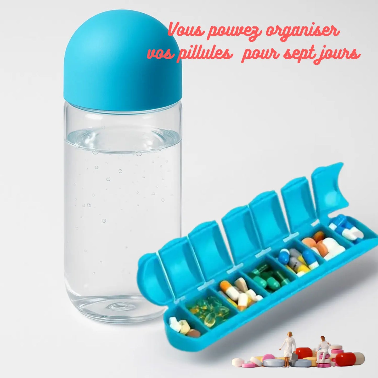 Pillulier Bouteille 2-en-1 organisateur de pilules