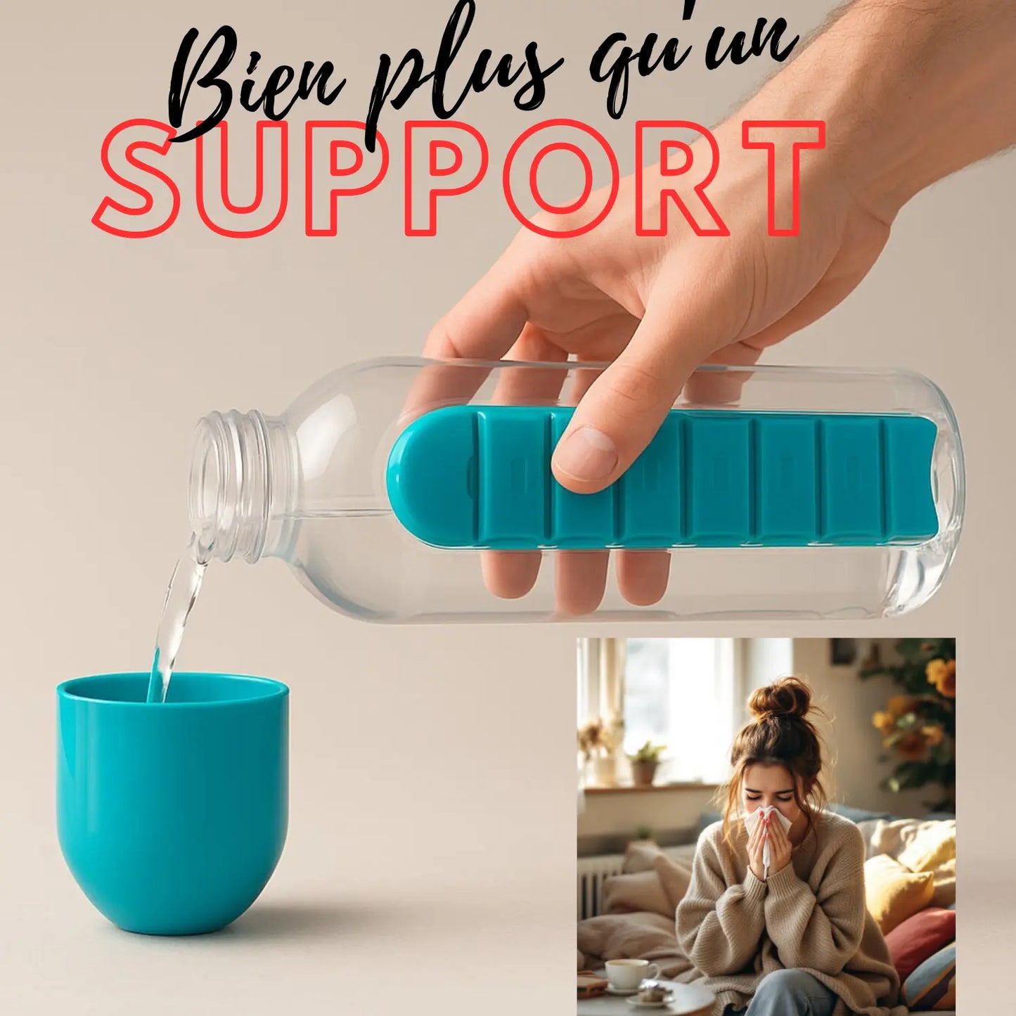 Pillulier Bouteille 2-en-1 support