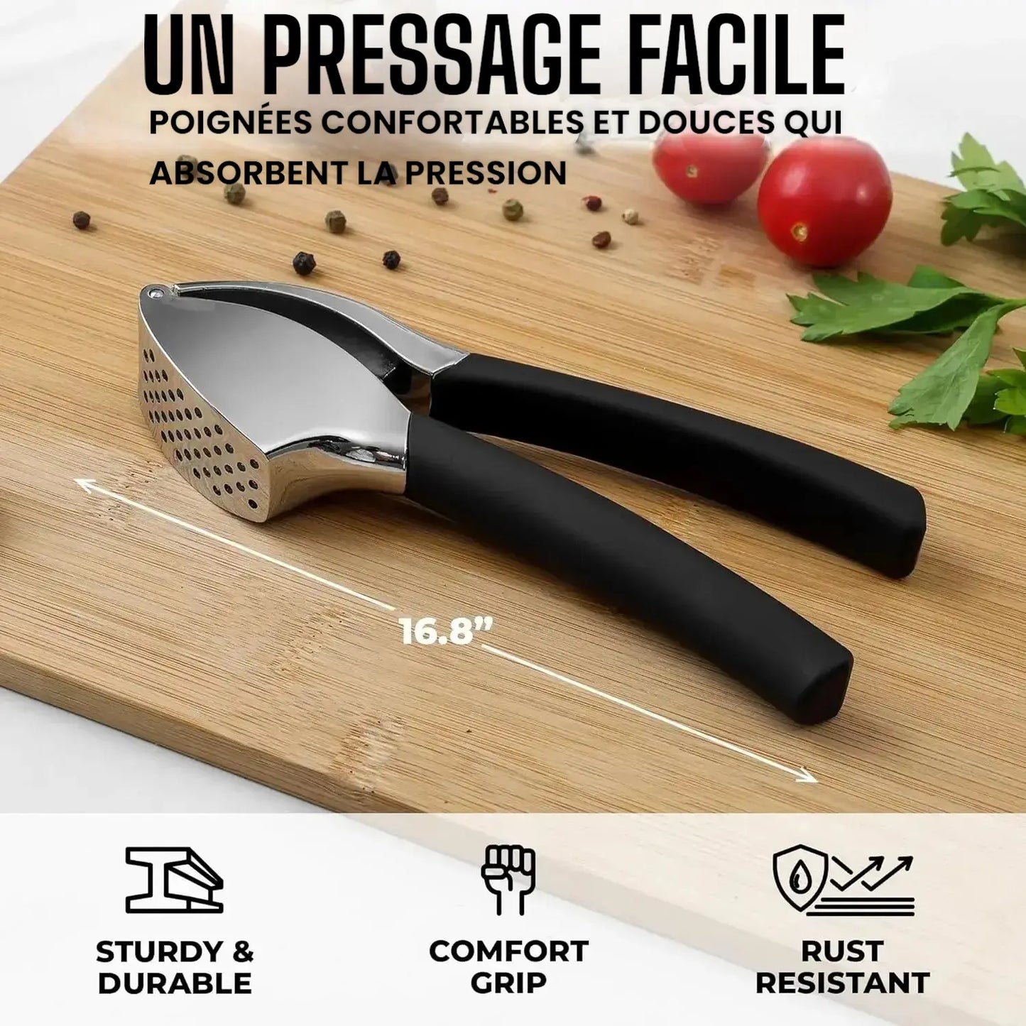 Presse ail poignées caoutchouc pressage facile