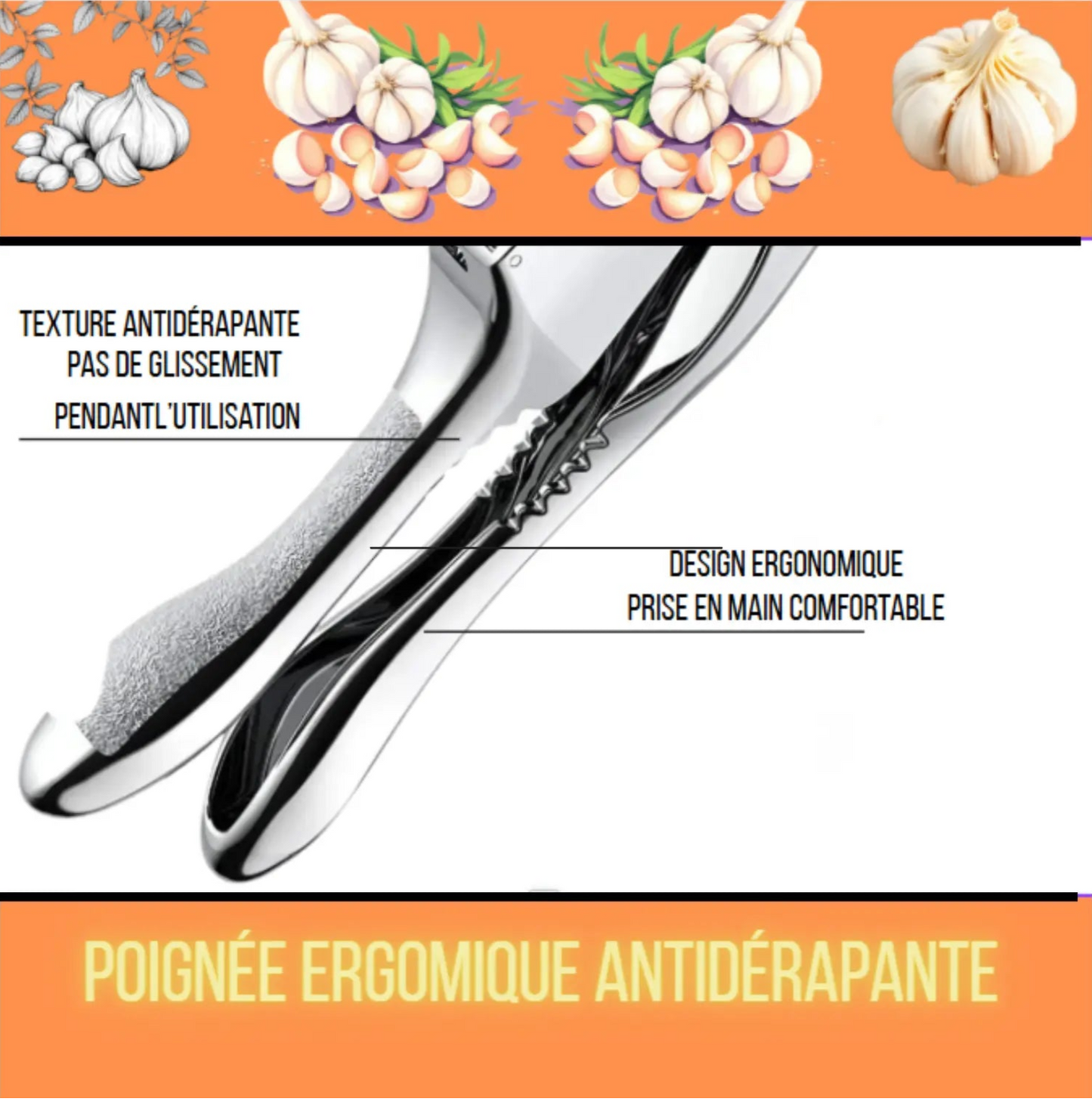 Presse ail professionnel poignée ergonomique