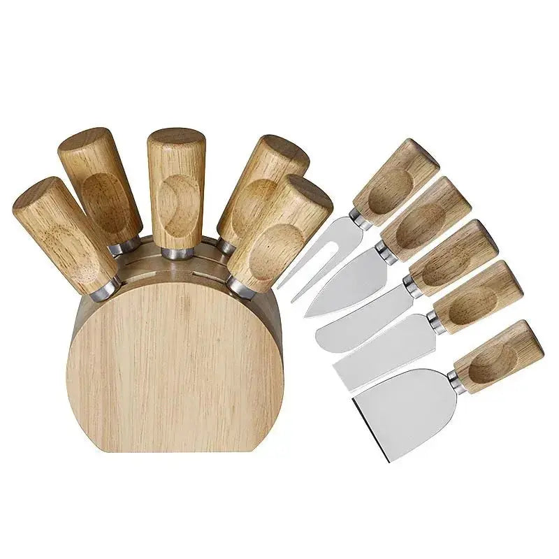 Set de couteau à fromage argent avec bois et 5 couteaux