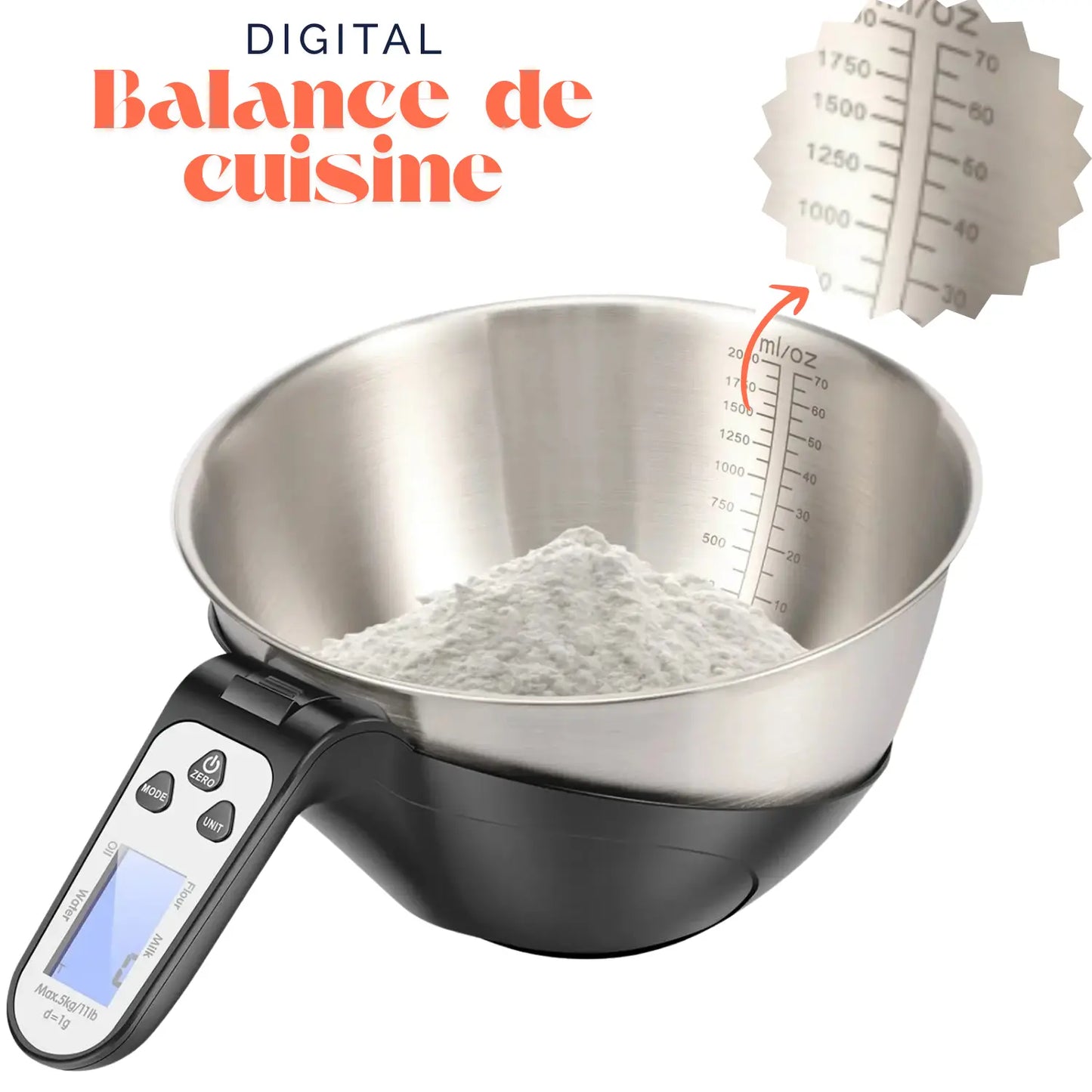 Digital Kitchens Scale with Bowl Weight Scale Stainless Steel/Plastic Food Scale Kitchen Scale With Graduated Scale ml/oz Bowl Paradis Cuisine