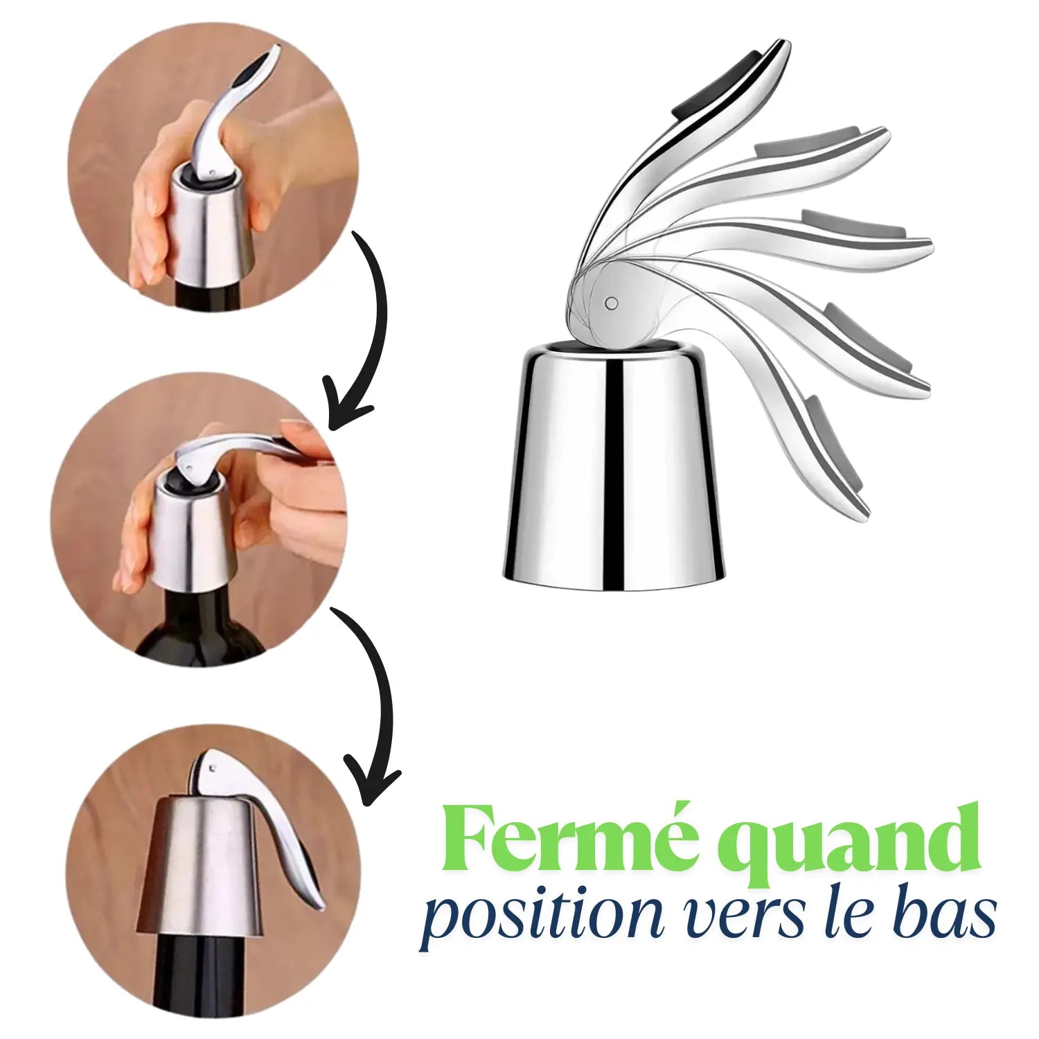 Bouchon bouteille réutilisable positions