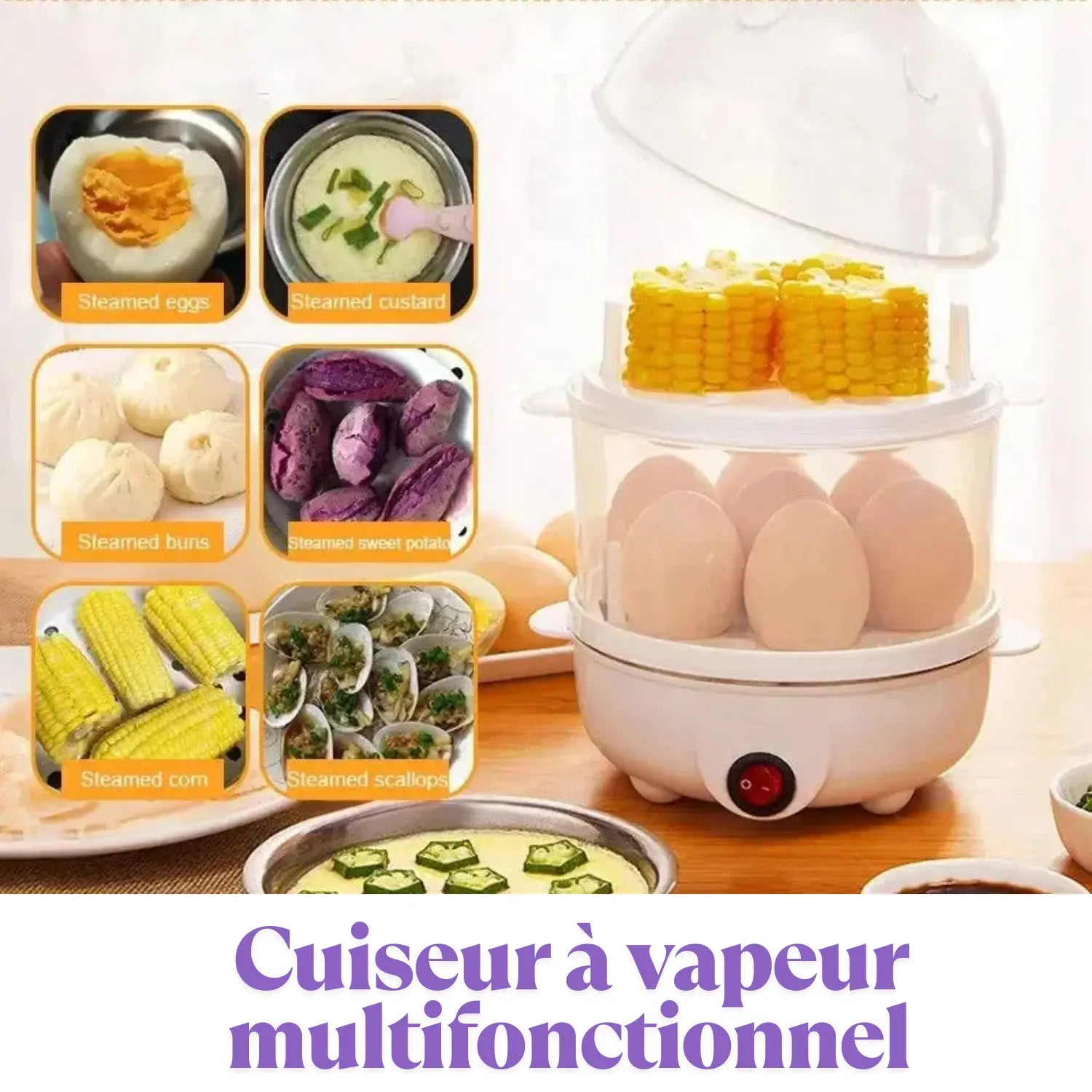 Cuiseur à oeufs à vapeur 110V/220V Multifunctionnel Electric Egg Boiler Double Layers Breakfast Machine 