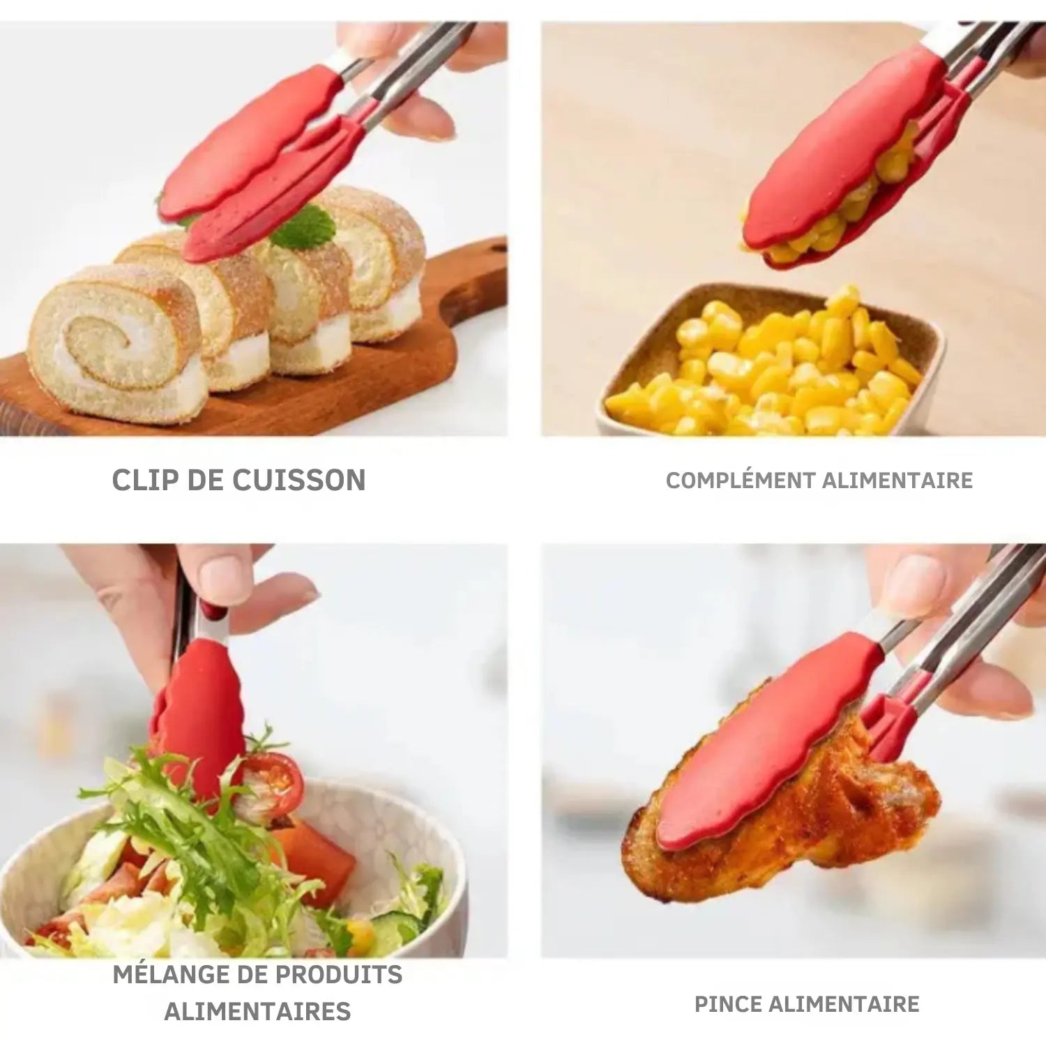 PINCE DE CUISINE EN ACIER ET SILICONE │ PINCE ALIMENTAIRE Paradis Cuisine