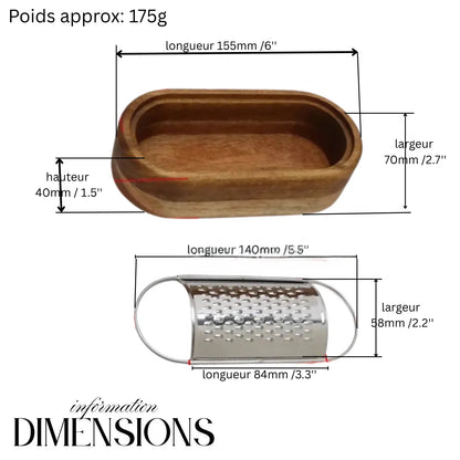 Râpe à fromage en Acacia Collecteur sans  poignee