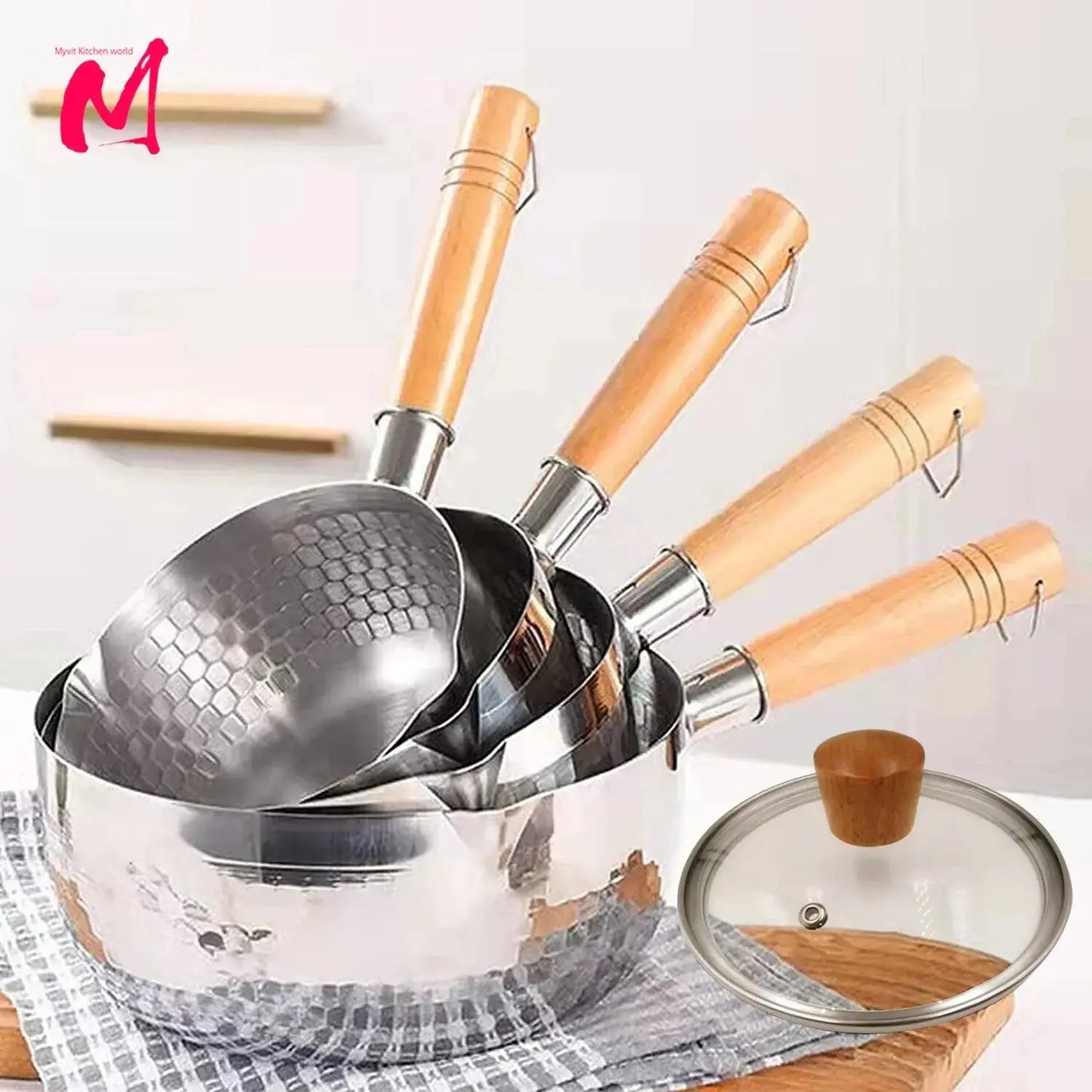 Stainless Steel Saucepan with Lid Solid wood handle with hook Multipurpose Sauce Pan with Pour Spouts, Sauce Pot, Cooking Pot Paradis Cuisine