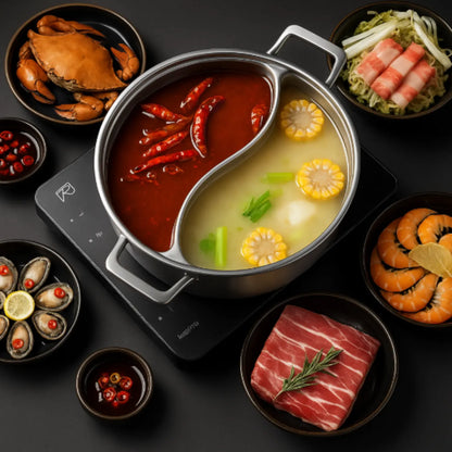 316 Stainless Steel 32cm Divided Hot Pots Fondue Chinese Soup Hotpots Induction Cooker Cooking Pot Twin Divided Paradis Cuisine