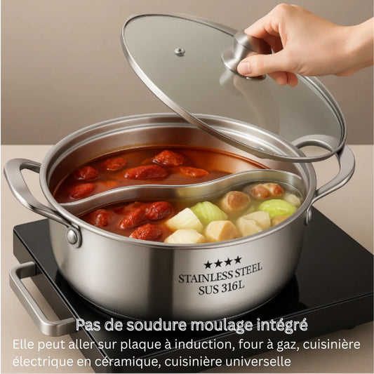 316 Stainless Steel 32cm Divided Hot Pots Fondue Chinese Soup Hotpots Induction Cooker Cooking Pot Twin Divided Paradis Cuisine