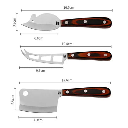 Couteau pour fromage de table (set de trois) - Paradis Cuisine 3 types dimensions