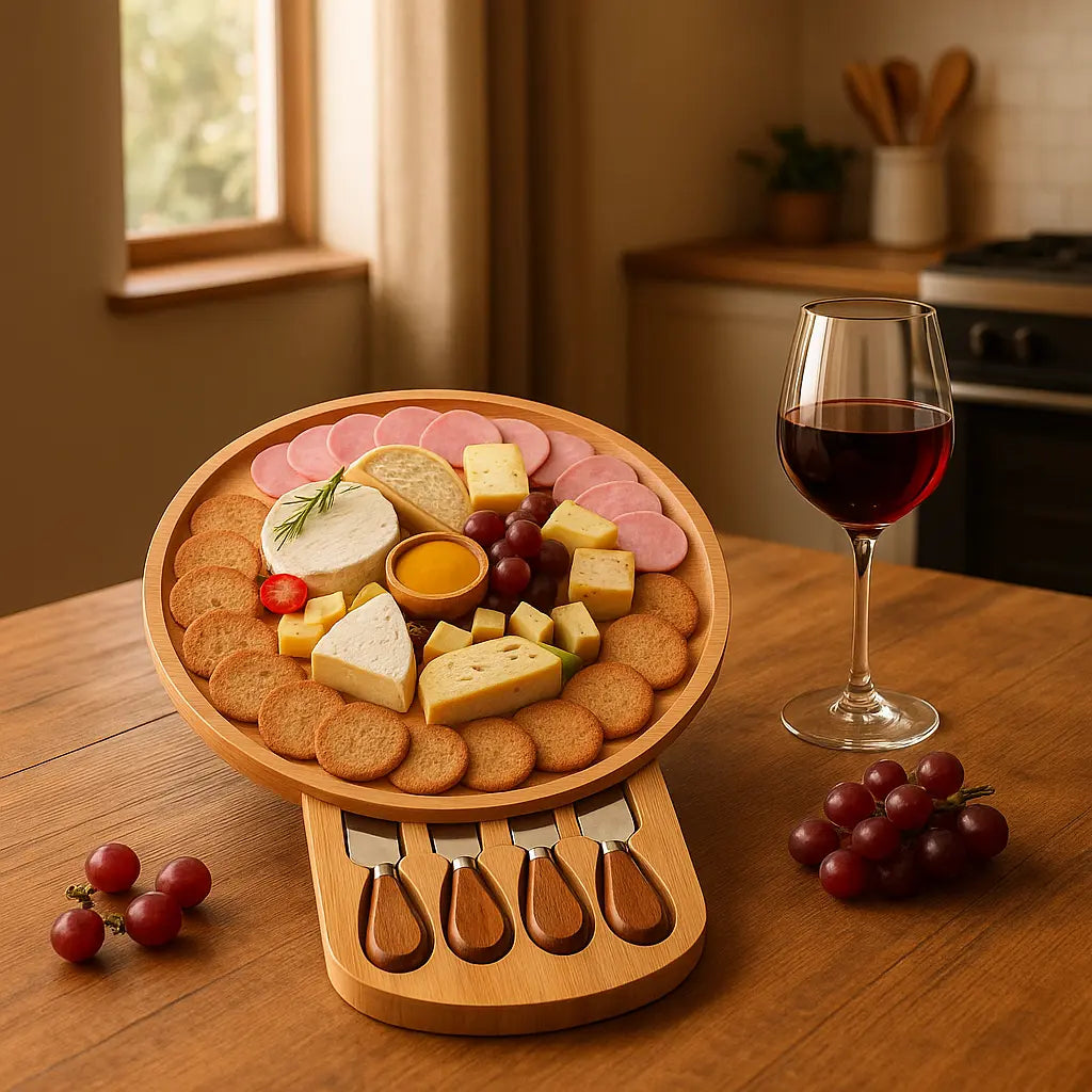Plateau fromage en bambou avec couteaux - Paradis Cuisine